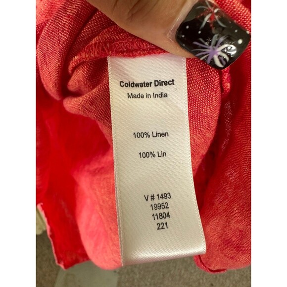 Coldwater Creek Women's 100% Linen Front Piping Pullover Mandarin Collar Blouse - Picture 6 of 7